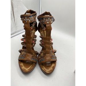 Anne Michelle  Beaded  Bohemian Womens Size￼ 10 Shoes Brown Aztec Stilettos Zip